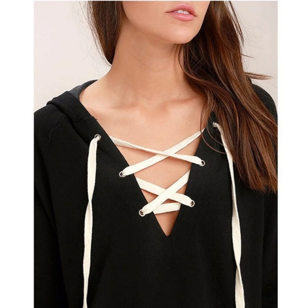 NWT Project Social T Charcoal Bali Lace Up Sweater - Picture 12 of 12